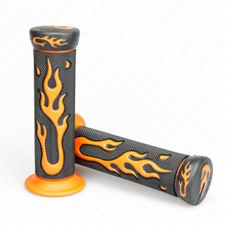 Lenkergriffe (Paar) im Flammendesign universal Schwarz, Flamme Orange