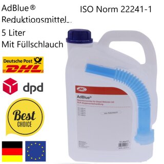 Reduktionsmittel AdBlue 5 Liter Harnstoff mit Befüllschlauch SCR ISO Norm 22241-1